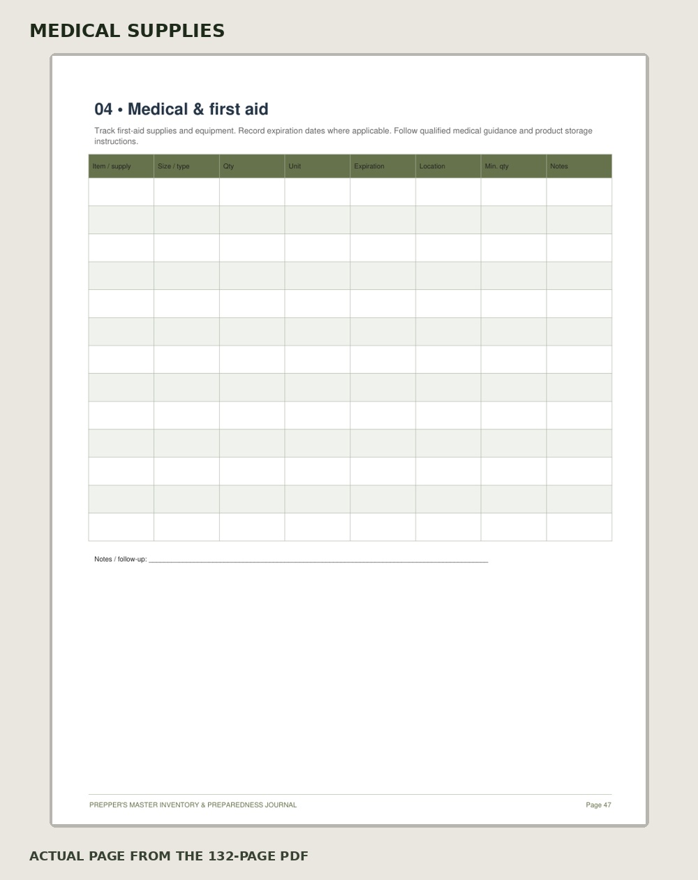 Actual medical supplies worksheet preview